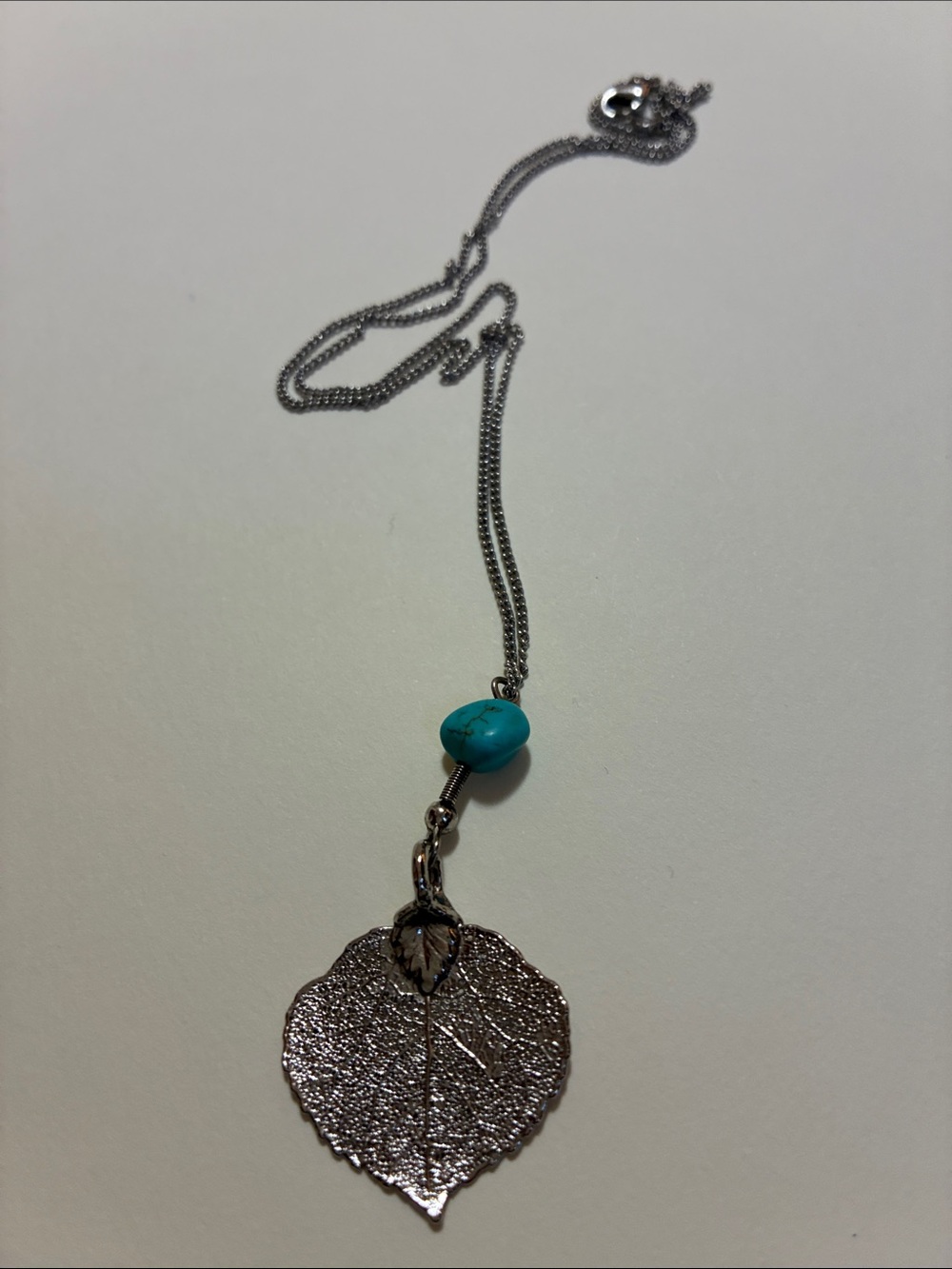 Leaf Pendant Necklace with Turquoise Bead